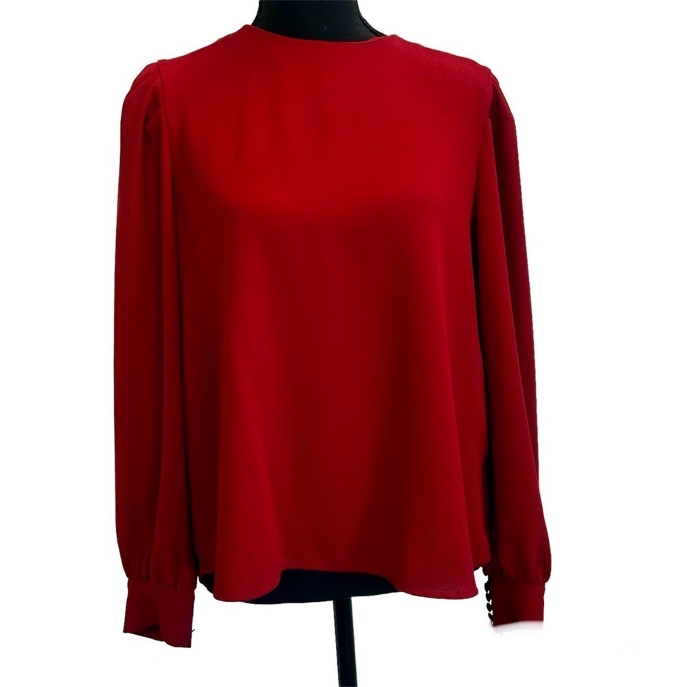 ZARA red long sleeve button cuff blouse Sz M